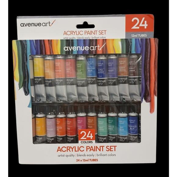 Artist Quality Acrylic Paint Set 24 Tubes Blends Easily Brilliant Colors Pro - Picture 1 of 16
